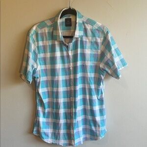 Tailorbyrd Turquoise and White Checkered Shirt